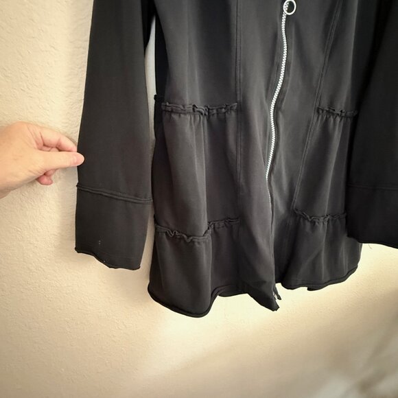 Neon Buddha Long Black Ruffle Jacket – Warm Knit, Zipper Front, Size XL - Picture 3 of 12